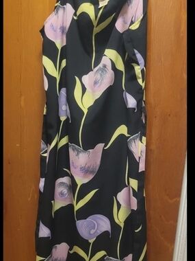 Top Secret Black Dress with Yellow and Pink Floral Accents